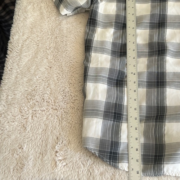 Indie Skater Grunge Plaid Oversized Shirt Button Up Short Sleeve Dad‎ Grey Black - Picture 6 of 7